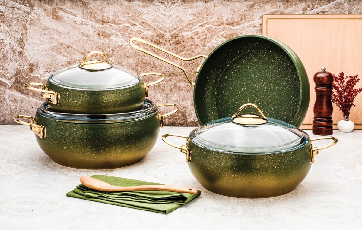OZ LIFE, Cookware, 7PCS, Turkish Granite Set, , Color, Glass Lid, طقم أواني جرانيت 7 قطع من ماركة اوز لايف صنع في تركيا عالي الجودة بغطاء زجاج OZ LIFE, Cookware, 7PCS, Turkish Granite Set, , Color, Glass Lid, طقم أواني جرانيت 7 قطع من ماركة اوز لايف صنع في تركيا عالي الجودة بغطاء زجاج